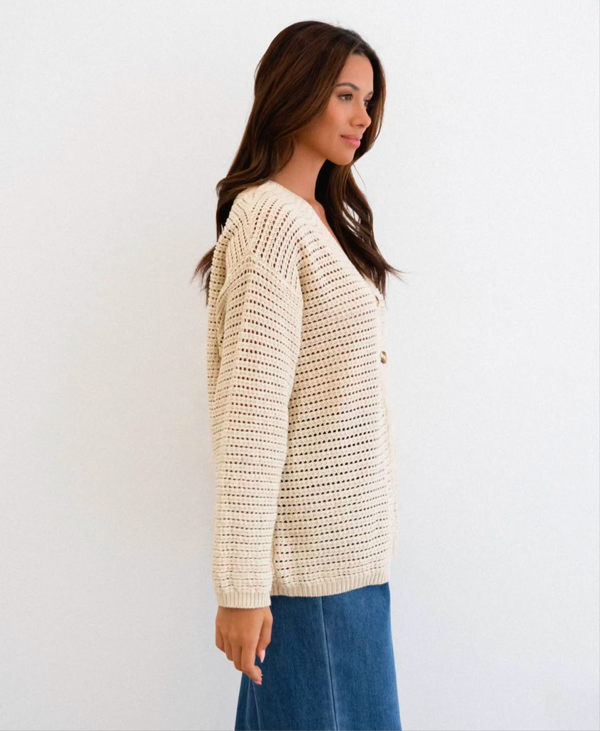 Open Weave Cardi - Oat