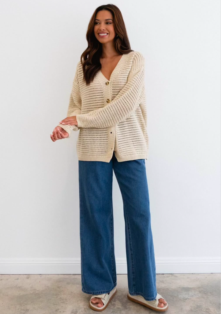 Open Weave Cardi - Oat