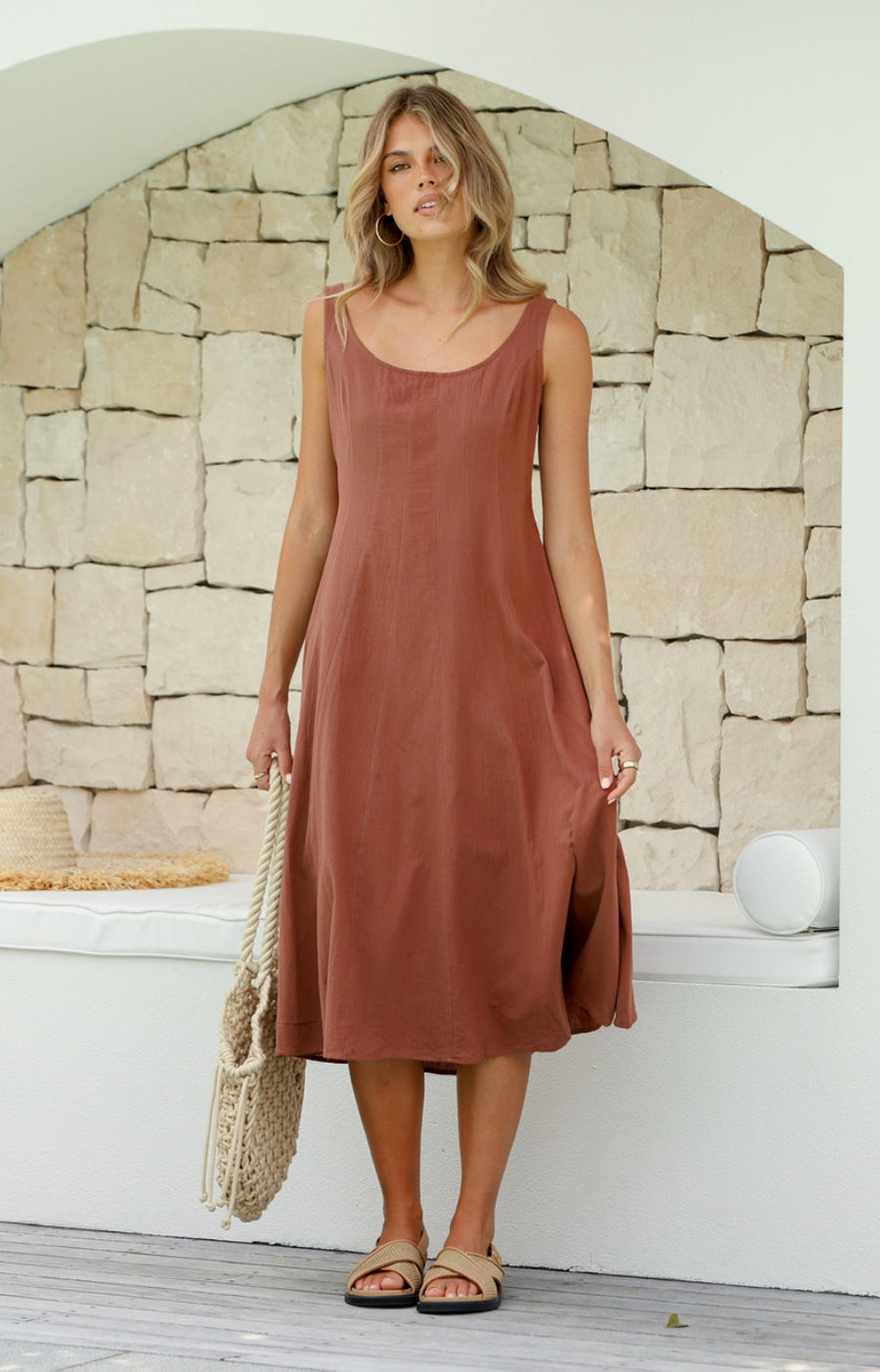 Margot Cotton Dress - Brown - Betty Lane 