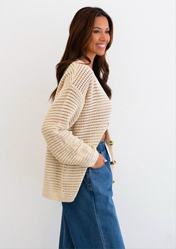 Open Weave Cardi - Oat