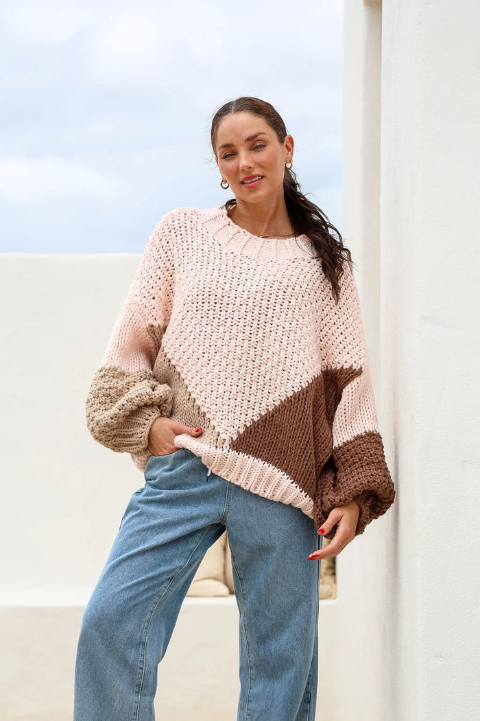 Beige, pink, brown oversized waffle knit