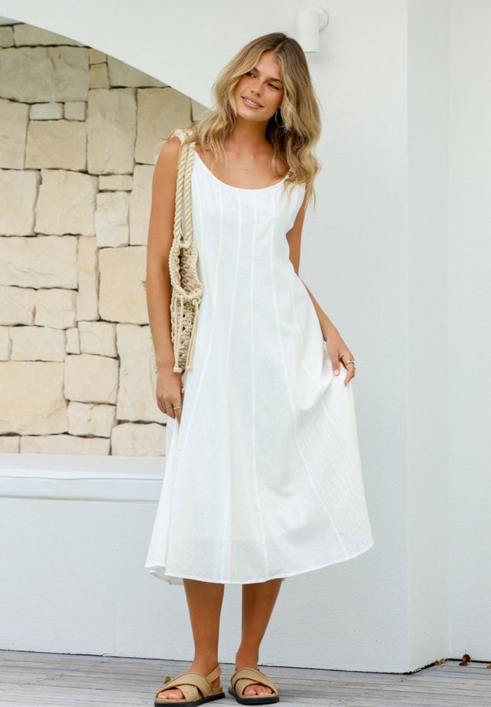 women's white cotton midi dress