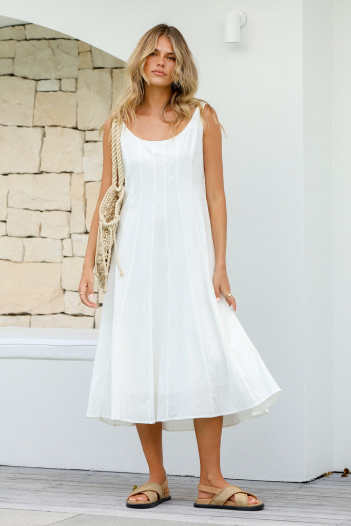 White Midi Dress Cotton lined