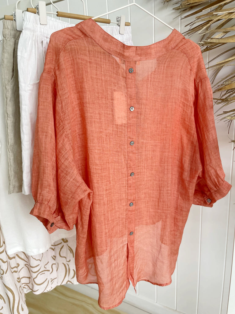 Sara Linen Shirt - Orange - Betty Lane 