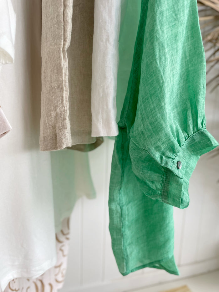 Sara Linen Shirt - Apple Green - Betty Lane 