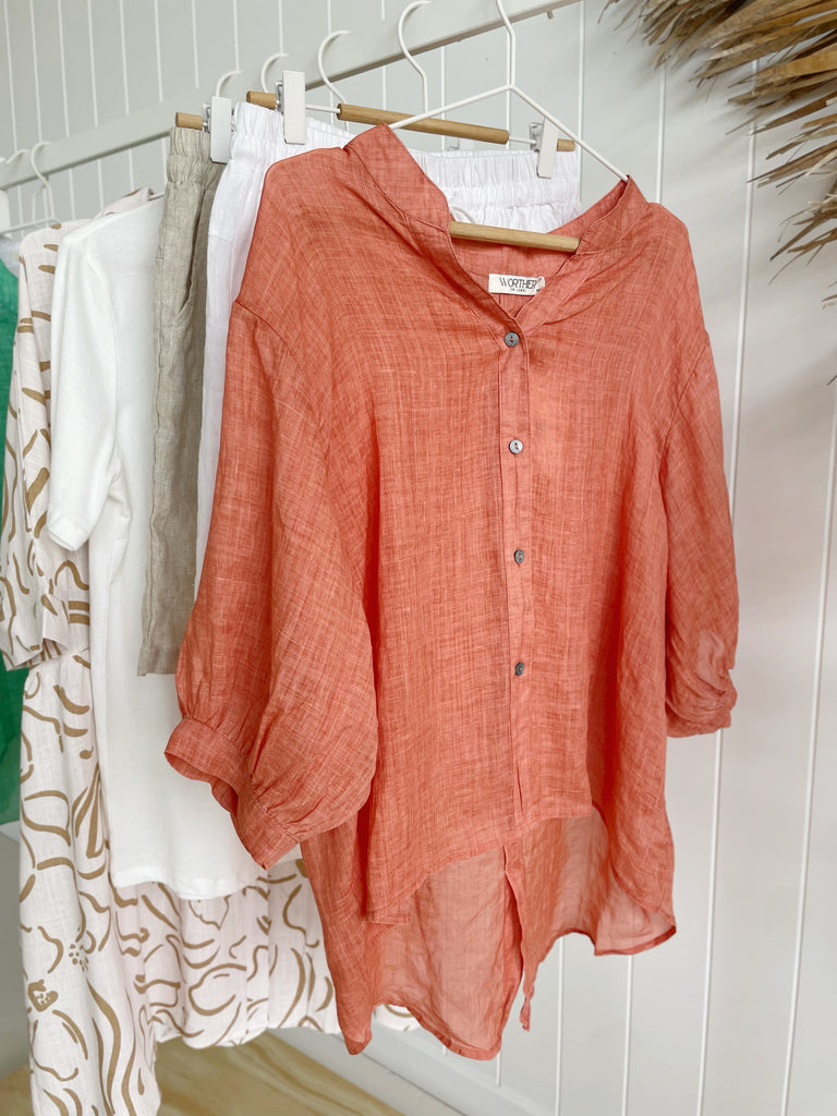 Sara Linen Shirt - Orange - Betty Lane 